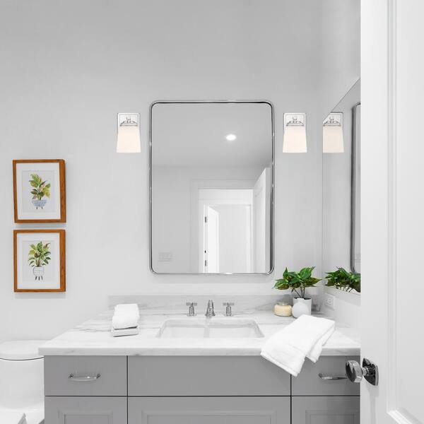 Designers Fountain - Stella 4.75 in. 1-Light Polished Nickel Modern Wall Sconce with Etched Opal Glass Shade