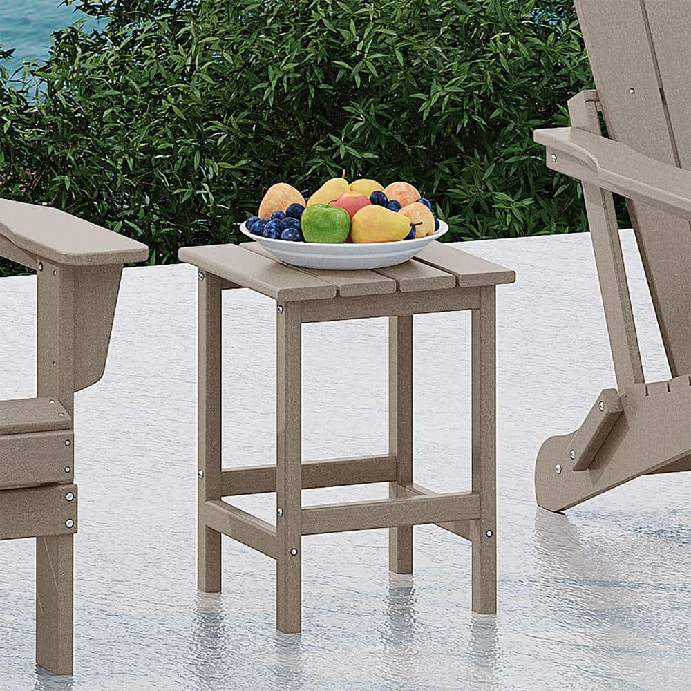 Weathered Wood HDPE Outdoor Patio Square Side Table