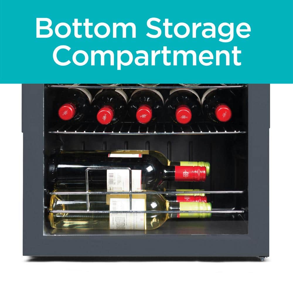 Black Freestanding 14-Bottle Wine Fridge with Chrome Shelving