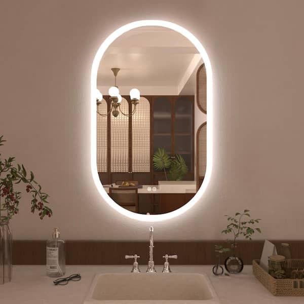 tydex Glare 24 in. W x 40 in. H Oval Frameless LED Light Anti-Fog Wall Bathroom Vanity Mirror in Polished Crystal