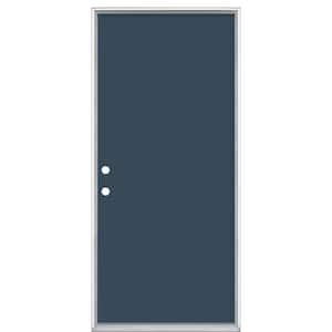 36 in. x 80 in. Flush Right-Hand Inswing Painted Night Tide Steel Prehung Front Exterior Door No Brickmold