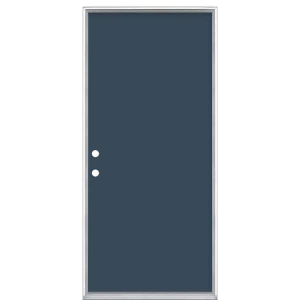 Masonite 36 in. x 80 in. Flush Right-Hand Inswing Painted Night Tide Steel Prehung Front Exterior Door No Brickmold
