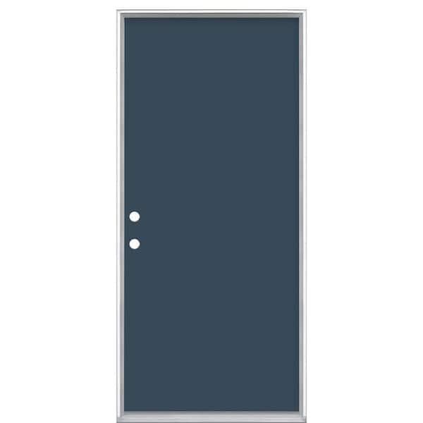 36 in. x 80 in. Flush Right-Hand Inswing Night Tide Painted Steel Prehung Front Door No Brickmold in Vinyl Frame