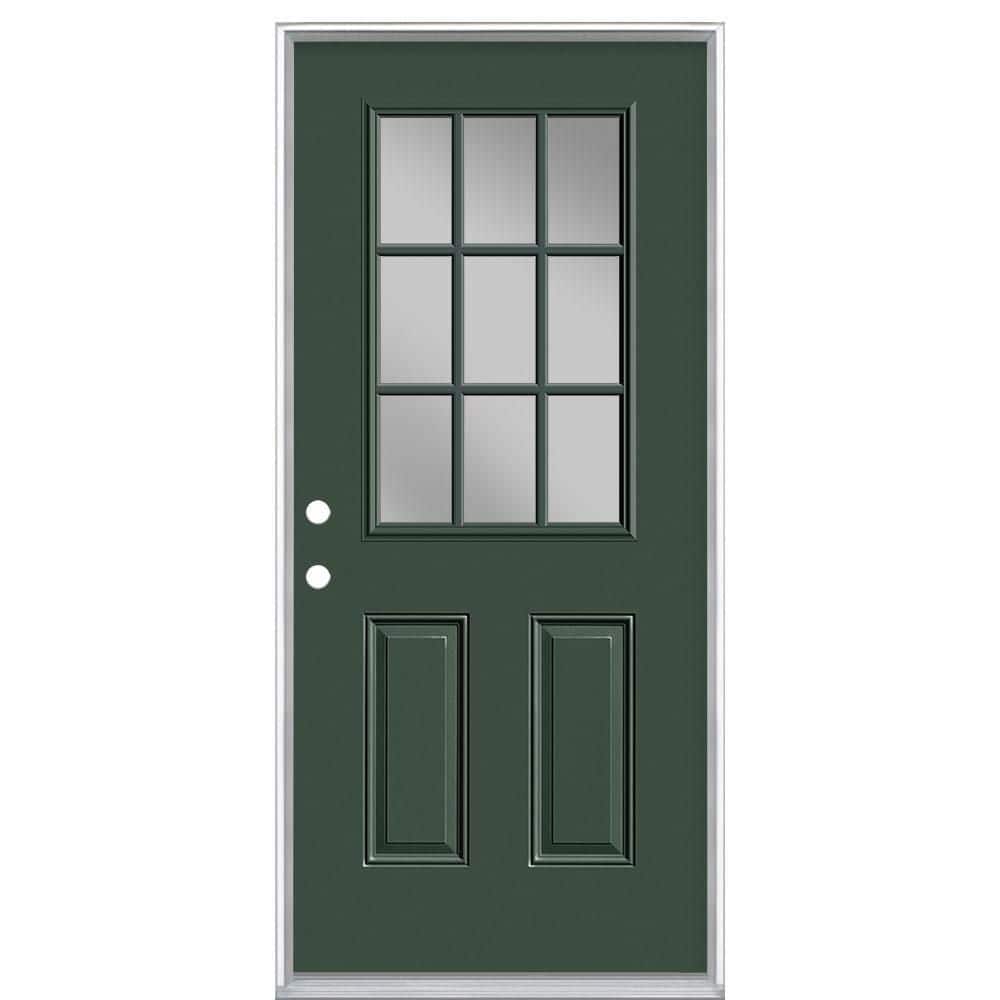 36 in. x 80 in. 9 Lite Right-Hand Inswing Painted Steel Prehung Front Exterior Door No Brickmold