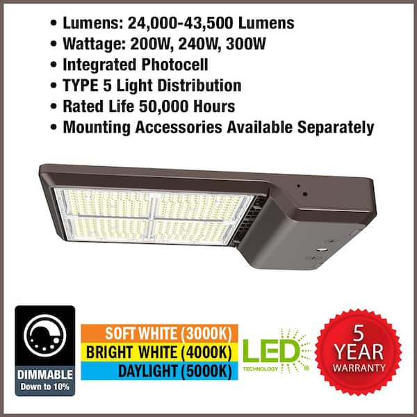 400-Watt Equivalent Integrated LED Dust To Dawn Area Light 24000-43500 Lumens Adjustable 3000K 4000K 5000K TYPE 5