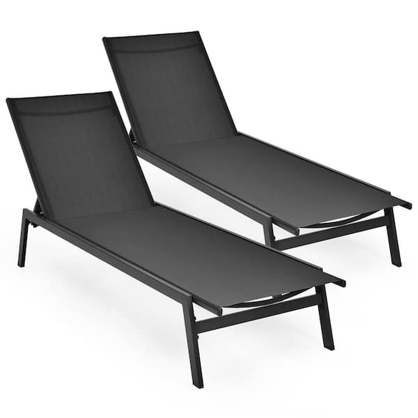 Costway 2-Piece Metal Chaise Lounge Patio Lounge Chair Chaise Recliner Back Adjustable Garden Deck Black