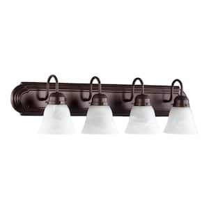Traditional 30 in. W 4-Lights Oiled Bronze Vanity Light with Faux Alabaster