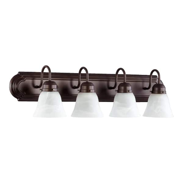 Quorum INTERNATIONAL Traditional 30 in. W 4-Lights Oiled Bronze Vanity Light with Faux Alabaster
