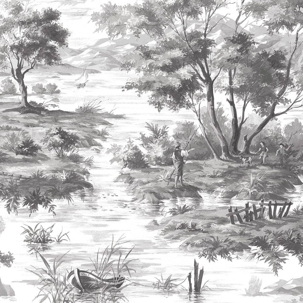 Black and White Scenic Landscape Vinyl Wallpaper Roll