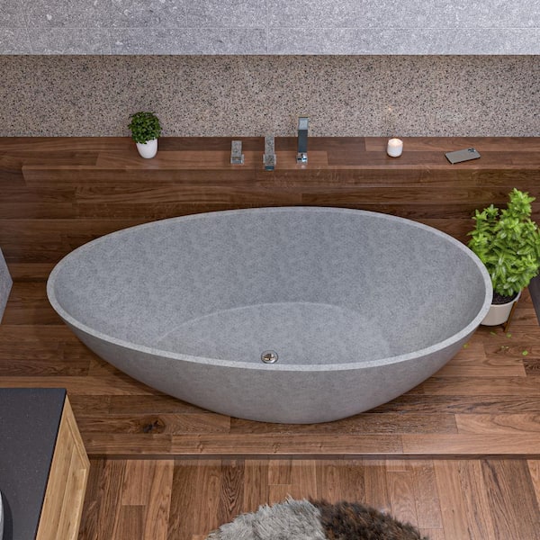 ALFI BRAND 72 in. x 35.4 in. Soaking Gray Matte Bathtub with Center Drain in Concrete