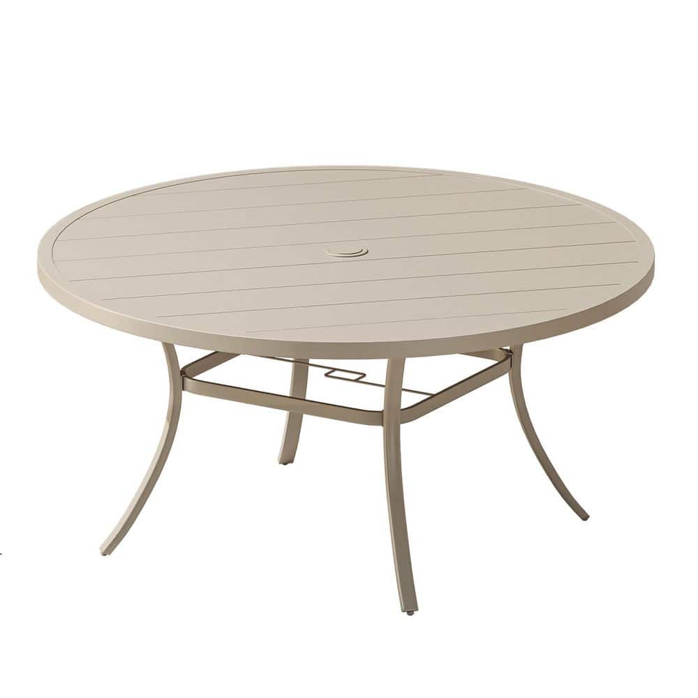 60 in. Sandshell Round Metal Outdoor Dining Table for 8-10 with Adjustable Umbrella Hole and Slatted Top for Lawn price history on PriceWatchPro