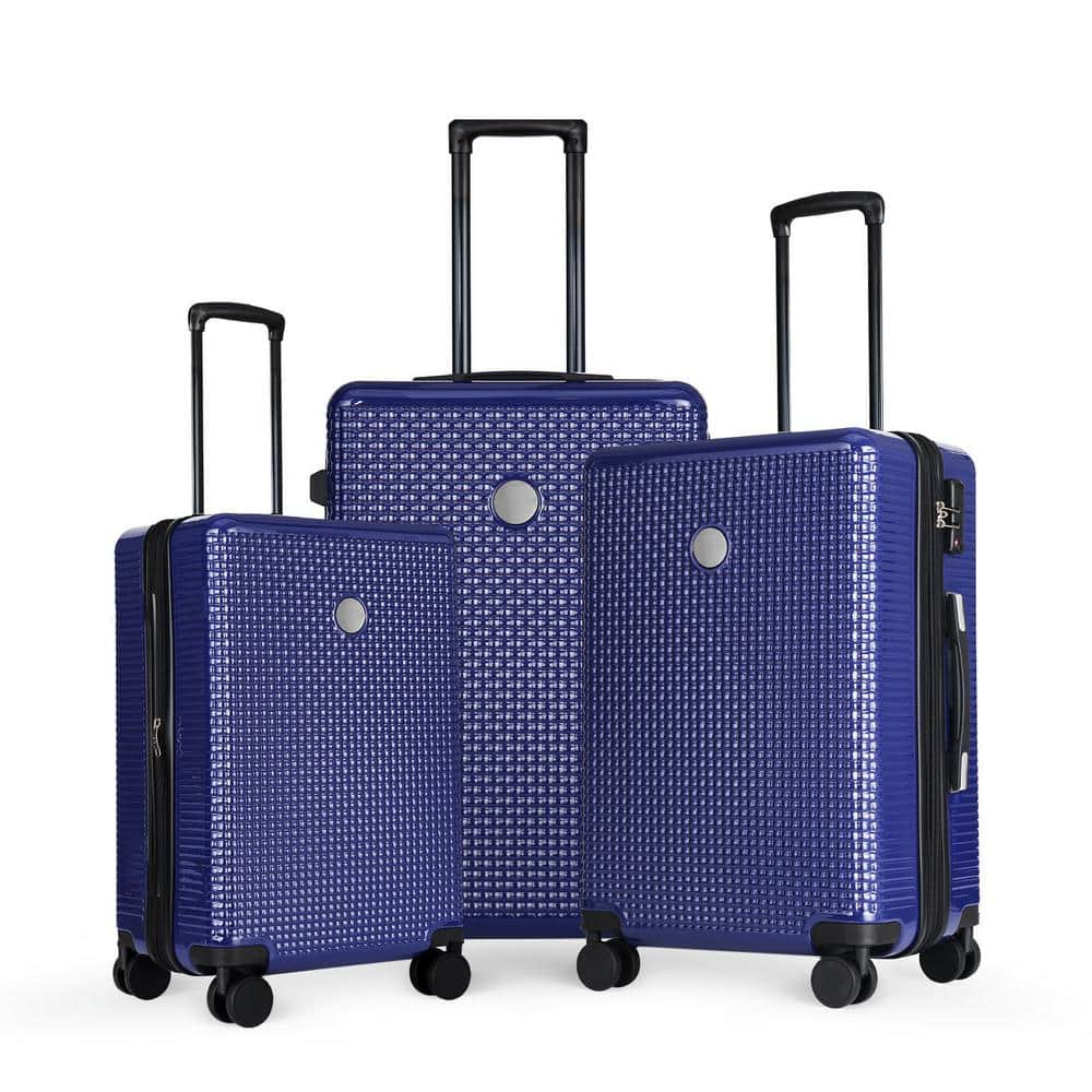 Navy Blue 3-Piece Polycarbonate Hardshell Spinner Luggage Set