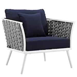 Stance White Aluminum Outdoor Lounge Chair with Navy Cushions