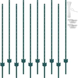 5 ft. Fence Post, T-Post Heavy-Duty Metal Fence Posts, Sturdy Steel Fence Stakes for Garden Yard, Lawn, Green (10-Pack)