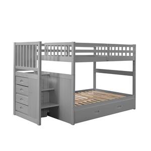 Qualler Gray Full Over Full Bunk Bed With Shelves And 6 Storage Drawers 