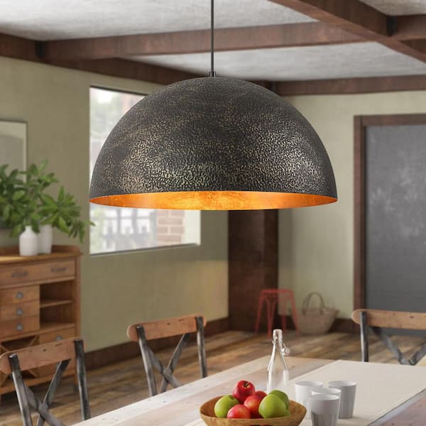 RRTYO Laroche 60-Watt 1-Light Modern Black Gold Leaf Dome Kitchen Island Pendant Lights