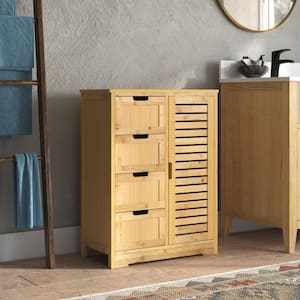 23.7 in. W x 11.9 in. D x 32.5 in. H Yellow Bamboo Freestanding Linen Cabinet with 2 Removable Shelves and 4-Drawer