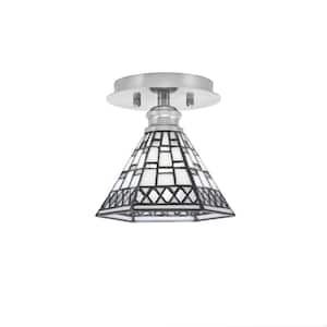 Albany 1-Light 7 in. Brushed Nickel Semi-Flush with Pewter Art Glass Shade