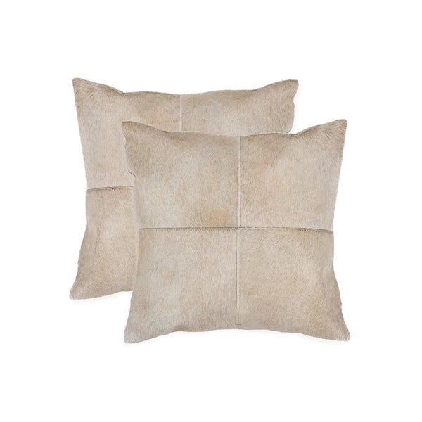 natural Torino Quattro Cowhide Solid 18 in. x 18 in. Throw Pillow (Set of 2)