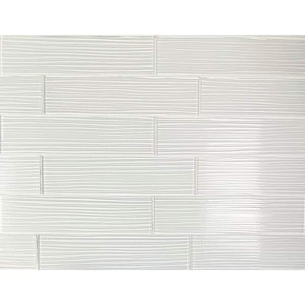ABOLOS Italian Design White Large Format Subway 4 in. x 16 in. in. x 6 mm. Textured Glass Decorative Tile (.44 sq. ft./piece)