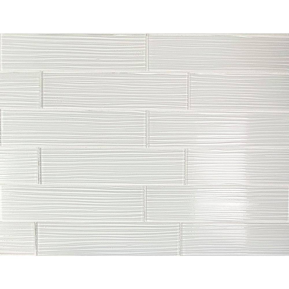ABOLOS Luxury Decor Bianco White Large Format Subway 4 in. x 16 in. Textured Glass Wall (4 Sq. ft./Pack)-HMDMRE0416-MB - The Home