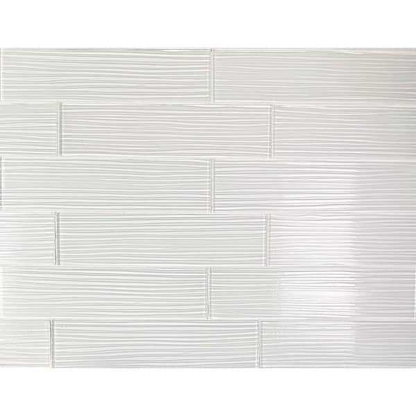 Italian Style Large Format Subway 3 in. x 3 in. Glossy White Textured Glass Tile Sample