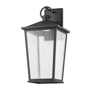 Soren 12.75 in. Textured Black Integrated LED Outdoor Lantern Wall Sconce with Clear Glass Shade