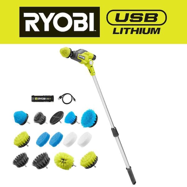 USB Lithium Telescoping Power Scrubber Kit with 2Ah Battery, Charging Cable, and Scrubber Accessory Kit (11-Piece)