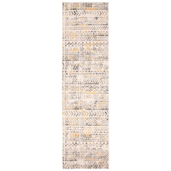 Geometric Distressed Bohemian 2 ft. x 7 ft. Yellow Runner Rug
