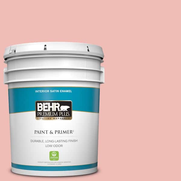 BEHR PREMIUM PLUS 5 gal. #BIC-04 Pink Taffy Satin Enamel Low Odor Interior Paint & Primer
