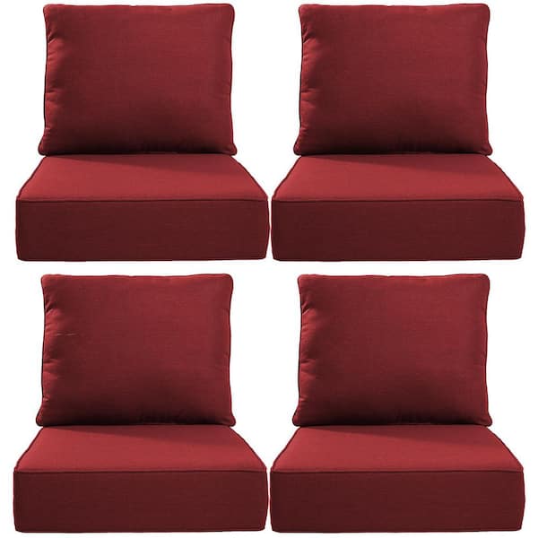 24 in. x 24 in. x 6 in. 8-Piece Deep Seating Water & Fade Resistant Outdoor Lounge Chair Replacement Cushion Set in Red