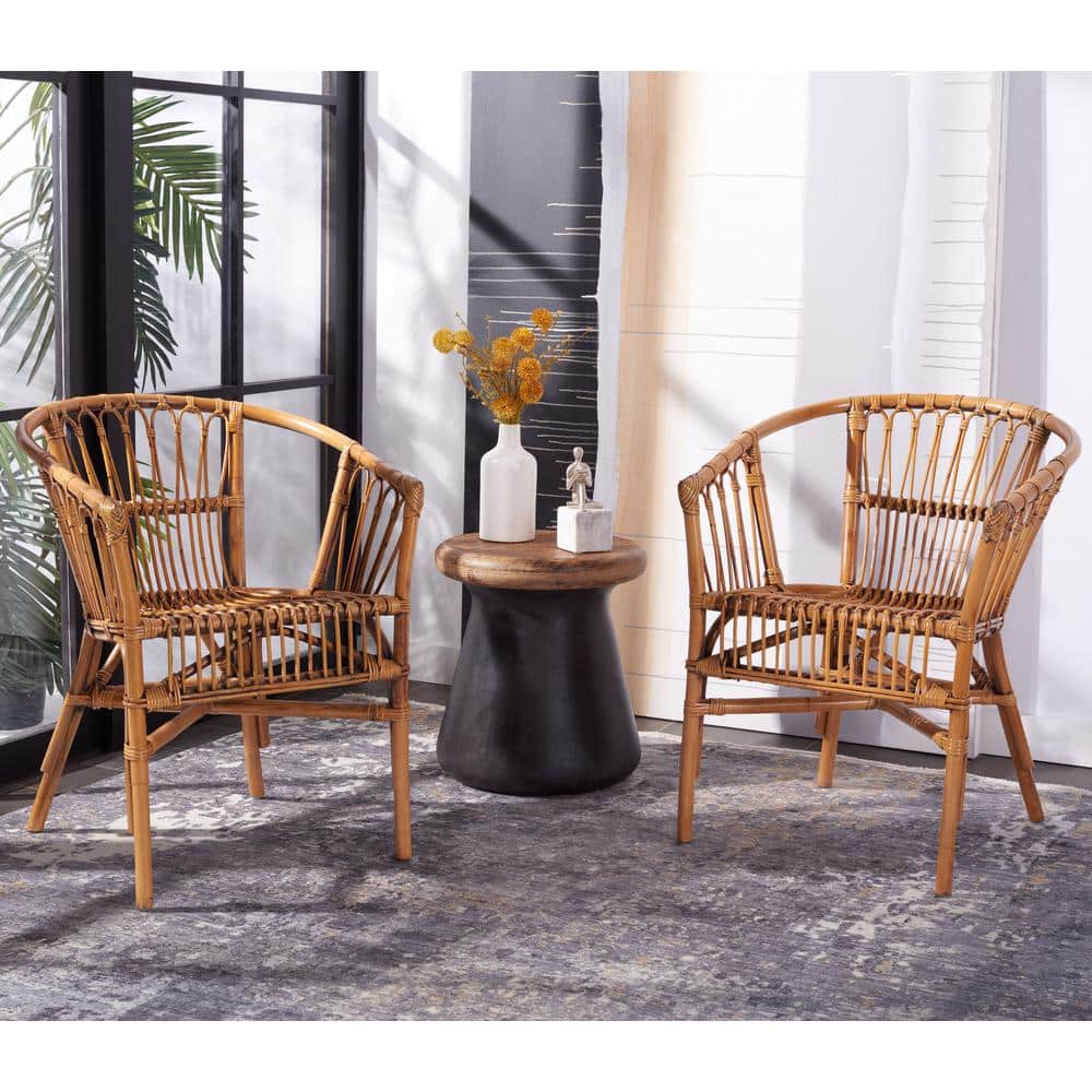 Honey Brown Wash Rattan Accent Chair Set, Sustainably Sourced