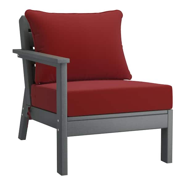 Westin Outdoor Birchwood Outdoor Patio Deep Seating Left Facing Arm HDPE Lounge Chair in Grey with Red Cushions