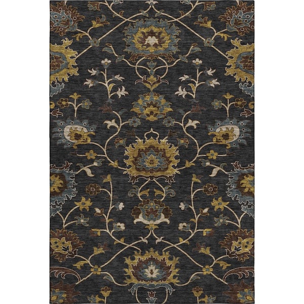 Mayfield Premium Machine Washable Abstract AMF2290 Black 5 ft. x 7 ft. 6 in. Area Rug