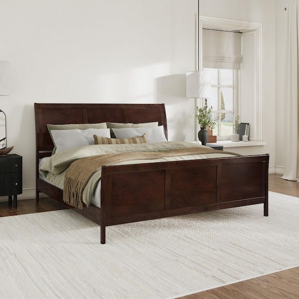 AFI Valencia Walnut Brown Solid Wood Frame King Low Profile Sleigh Platform Bed with Matching Footboard