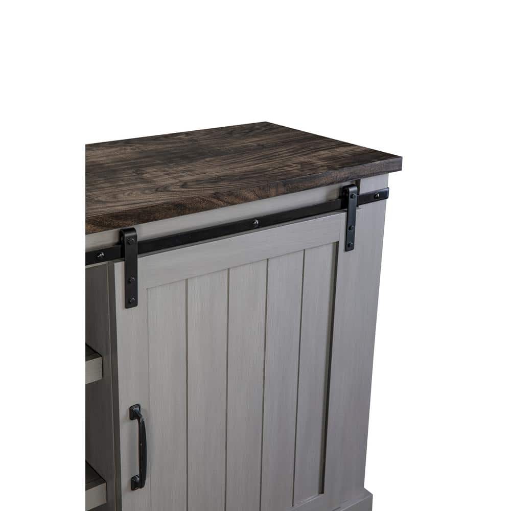 Gray Sliding Barn-Door TV Stand with Adjustable Shelves