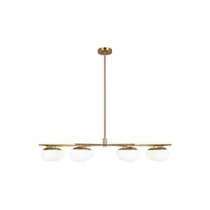Lune Extra Large 8-Light Burnished Brass Chandelier with White Milk Glass Shades
