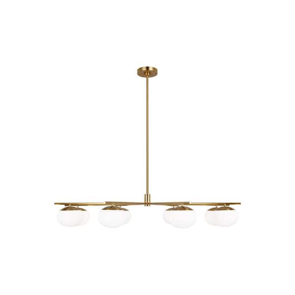 Generation Lighting Lune Extra Large 8-Light Burnished Brass Chandelier with White Milk Glass Shades