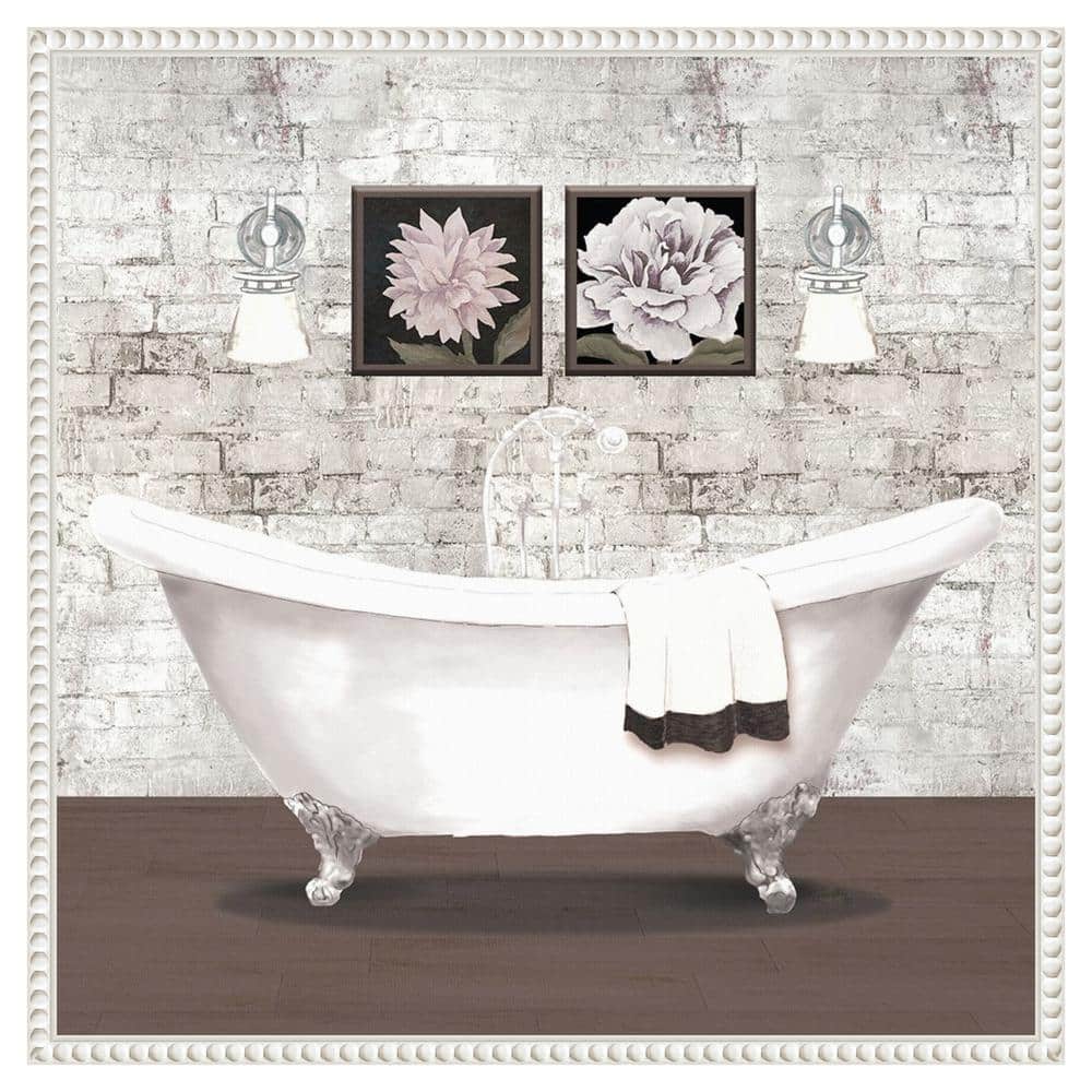 22"x22" Brick Bath I White Canvas Wall Art with Beaded Frame