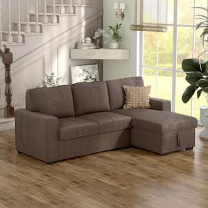 Roseshire 92.5 in. Straight Arm 1-Piece Chenille Reversible L Shaped Sectional Sleeper Sofa in Brown