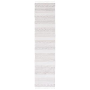 Striped Kilim Beige Ivory 2 ft. x 9 ft. Abstract Striped Runner Rug