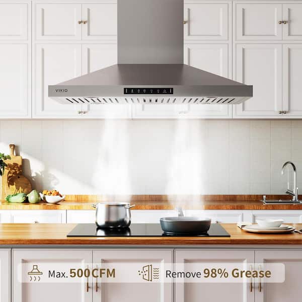 36 in. 500 CFM Convertible Island Range Hood with Gesture Control, LED and 3-Speed in Stainless Steel