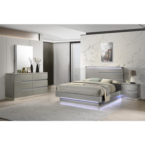 NEW CLASSIC HOME FURNISHINGS New Classic Furniture Paradox 4-Piece Gray Queen Wood Bedroom Set (Bed, Dresser, Mirror, Nightstand)