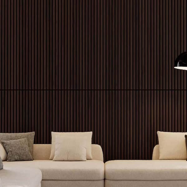 Onncom Deep Walnut Luxury Wood Veneer Acoustic Slat Wall Panels Soundproof 23.62" X 23.62" (4 Panels Per Box
