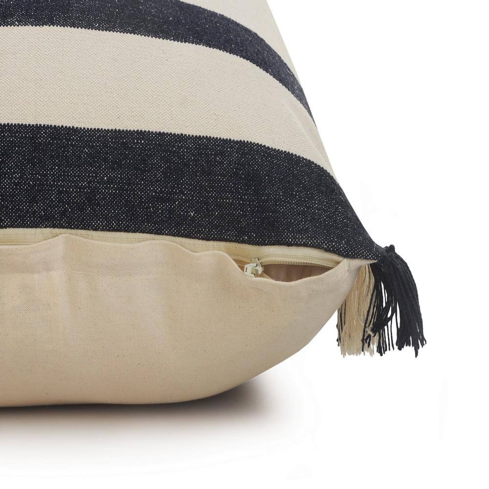 Blue and White Striped Fringe Throw Pillow, 20 inch