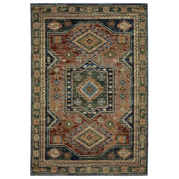9 ft. x 12 ft. Blue, Rust, Gray Tribal Washable Area Rug