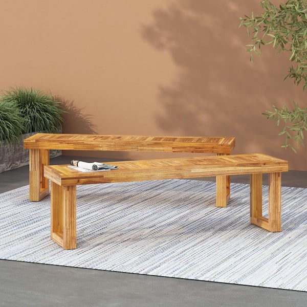 Harper & Bright Designs Natural 2-Piece 100% Solid Wood Outdoor Bench