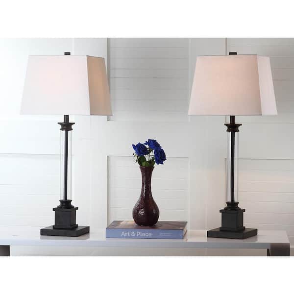 Davis 30.5 in. Clear/Black Coulmn Table Lamp with White Shade (Set of 2)