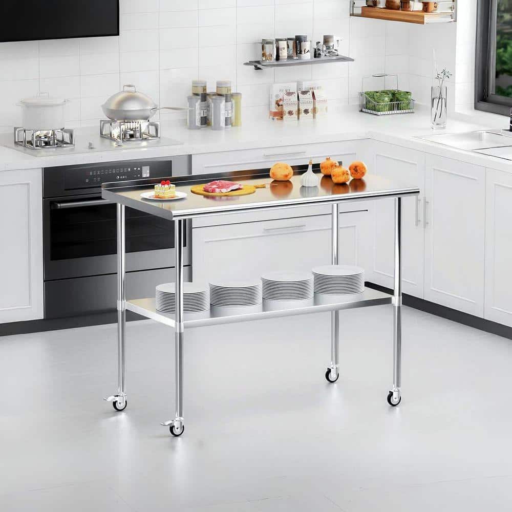 Logmey 60 in. x 30 in. Brushed Stainless Steel Kitchen Prep Table with ...