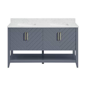 Baybarn 60 in. W x 22 in. D x 35 in. H Double Sink Bath Vanity in Slate Blue with Engineered Carrara Top and Sink